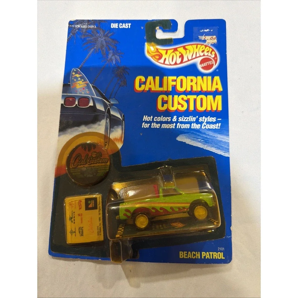 2 Hot Wheels California Custom Beach Patrol Truck Green‎ 1989& 40's Woodie. New